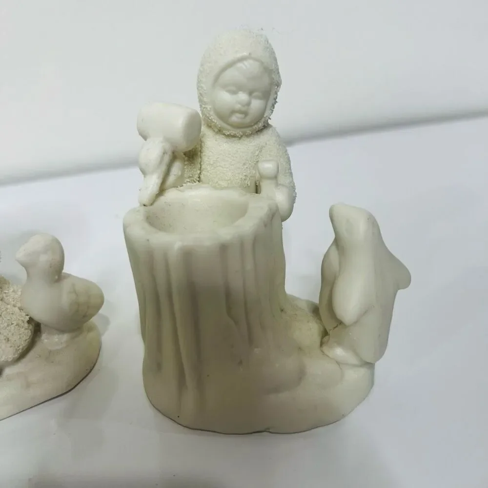 Department 56 Classic Vintage Snowbabies Winter Angels Tree stump hammer penguin